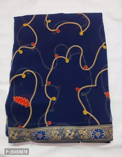 Stylish Georgette Blue Printed Saree with Blouse piece