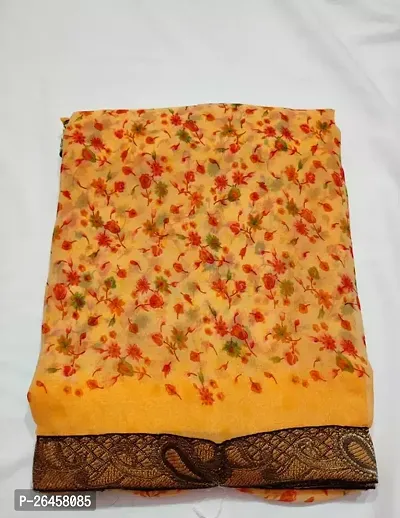 Stylish Georgette Yellow Printed Saree with Blouse piece
