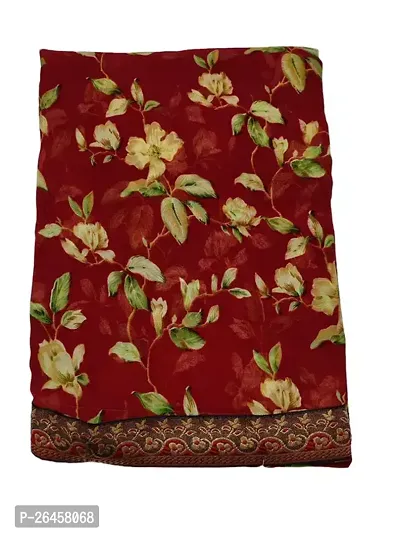 Stylish Georgette Maroon Printed Saree with Blouse piece