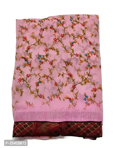Stylish Georgette Pink Printed Saree with Blouse piece
