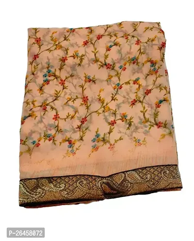 Stylish Georgette Beige Printed Saree with Blouse piece