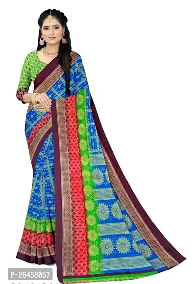 Stylish Silk Cotton Multicoloured Printed Saree with Blouse piece