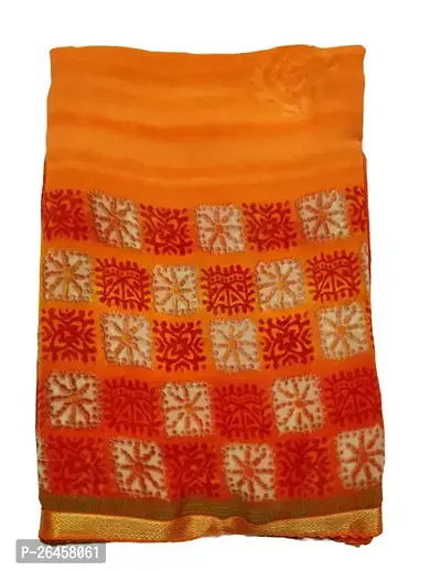 Stylish Georgette Orange Printed Saree with Blouse piece