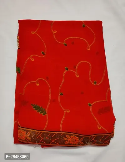 Stylish Georgette Red Printed Saree with Blouse piece