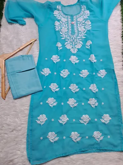 Fancy Georgette Chikankari Kurta With Inner For Women