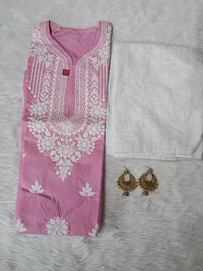 Stylish Cotton A-Line Embellished Kurta Bottom Set