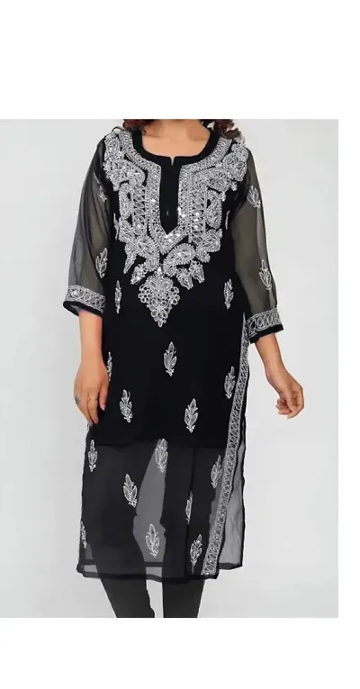 Fancy Georgette Chikankari Kurta With Inner For Women