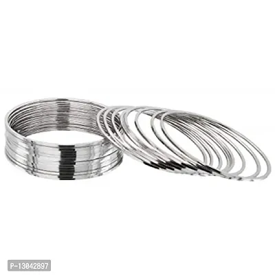 CIJ Silver Oxidised Antique Plain Metal Casual Wear Bangles Set for Women and Girls (Pack of 48 Bangles) 2.10