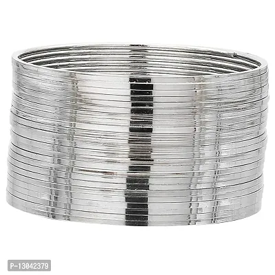 dili zone Girl's Aluminium Sterling-Silver Oxidized Silver Plated Plain Bangles (Silver), Set of 24-thumb2