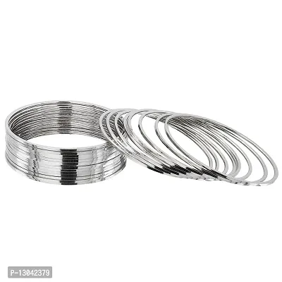 dili zone Girl's Aluminium Sterling-Silver Oxidized Silver Plated Plain Bangles (Silver), Set of 24