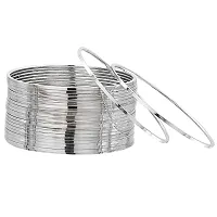 dili zone Girl's Aluminium Sterling-Silver Oxidized Silver Plated Plain Bangles (Silver), Set of 24-thumb4