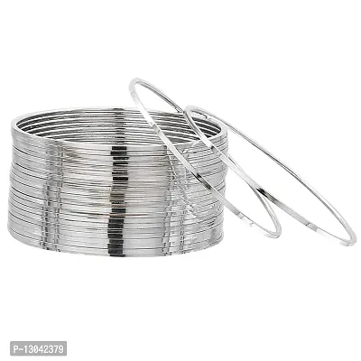 dili zone Girl's Aluminium Sterling-Silver Oxidized Silver Plated Plain Bangles (Silver), Set of 24-thumb5