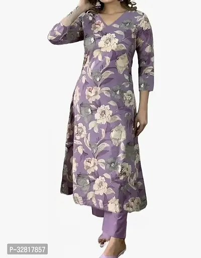 Elegant Purple Cotton Blend Self Pattern A-Line Kurta Bottom Set For Women-thumb0