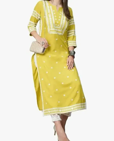 Stylish Womens Blend Embroidered Straight Kurta