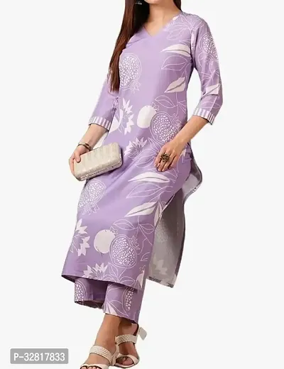 Elegant Purple Cotton Blend Self Pattern A-Line Kurta Bottom Set For Women-thumb0