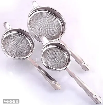 New Trend Stainless Steel Tea Strainer Chalni Double Mesh Last Long Set of 3 Pcs (8,9,10 cm) Code-003-thumb3