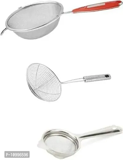 New Trend Soup Strainer Deep Fry and Tea Strainer Chalni Set for Multipurpose Kitchen Use - Pack of 3-thumb0