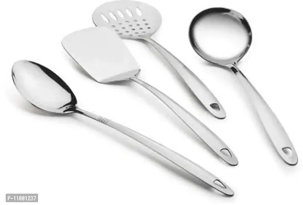 New Trend High Stainless Steel Cooking and Serving Spoon Set 4 Pcs,Complete Silver Kitchen Tool Set Silver Kitchen Tool Set (Silver)-thumb0
