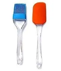 New Trend Silicone Non-Stick Spatula  Pasty Brush for Cooking, Baking, Cake (Blue Orange Silver)-thumb1