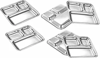 New Trend Stainless Steel Stainless Steel pav bhaji Plate 3 in 1 Pav Bhaji Plate | Three Compartment Dinner Plate| Dinner Plate (6 Dinner Plate) Dinner Set (Microwave Safe)-thumb2