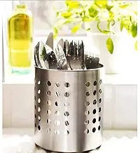 New Trend Kitchen Stainless Steel Spoon Cutlery Pen Holder, Brush Stand (Design May Vary)-thumb1