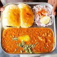 New Trend Stainless Steel Stainless Steel pav bhaji Plate 3 in 1 Pav Bhaji Plate | Three Compartment Dinner Plate| Dinner Plate (6 Dinner Plate) Dinner Set (Microwave Safe)-thumb1