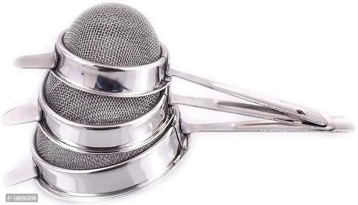 New Trend Stainless Steel Tea Strainer Chalni Double Mesh Last Long Set of 3 Pcs (8,9,10 cm) Code-003-thumb2