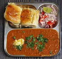 New Trend Stainless Steel Stainless Steel pav bhaji Plate 3 in 1 Pav Bhaji Plate | Three Compartment Dinner Plate| Dinner Plate (6 Dinner Plate) Dinner Set (Microwave Safe)-thumb4