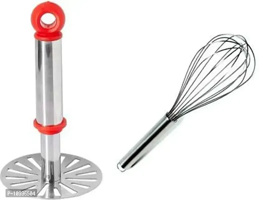 New Trend Stainless Steel Potato Vegetable Pav Bhaji Masher, Multicolour Steel Masher with Whisk Egg/Ommelete Maker(Pack of 2)-thumb0