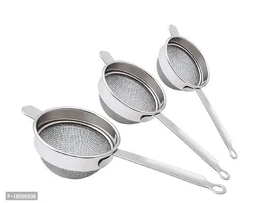 New Trend Stainless Steel Tea Strainer Chalni Double Mesh Last Long Set of 3 Pcs (8,9,10 cm) Code-003-thumb0