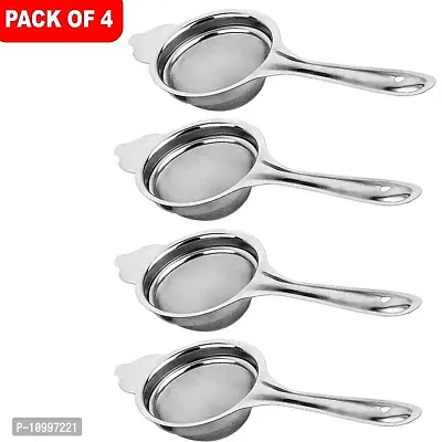 New Trend Super Pack of Stainless Steel Tea Strainer Chai Channi,Silver - 8 Inch (Pack of 4)-thumb5