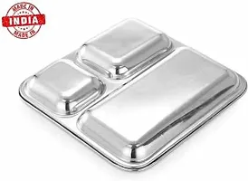 New Trend Stainless Steel Stainless Steel pav bhaji Plate 3 in 1 Pav Bhaji Plate | Three Compartment Dinner Plate| Dinner Plate (6 Dinner Plate) Dinner Set (Microwave Safe)-thumb3
