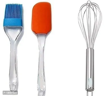 New Trend Silicone Non-Stick Spatula  Pasty Brush for Cooking, Baking, Cake (Blue Orange Silver)