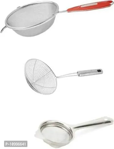 New Trend Soup Strainer, Deep Fry and Tea Strainer, Chalni Set for Multipurpose Kitchen Use - Pack of 3-thumb0