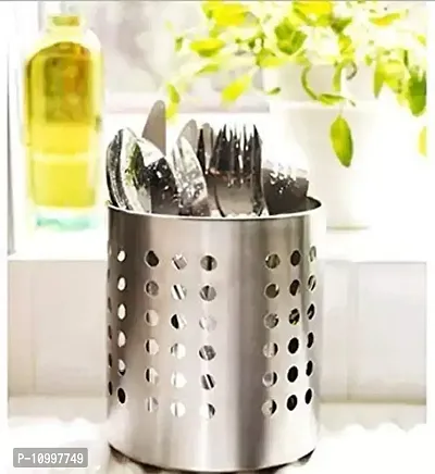 New Trend Stainless Steel Spoon, Cutlery Pen Holder, Brush Stand (Design May Vary)-thumb2