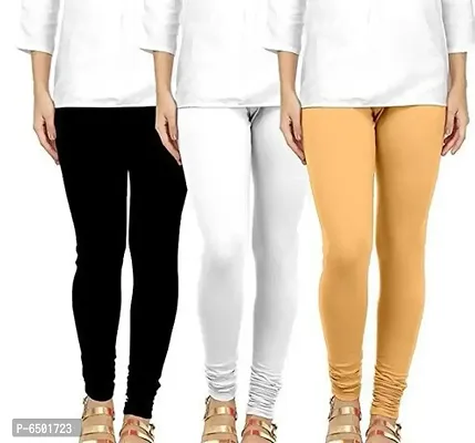 Stylish Cotton Solid Black And White And Beige Leggings For Women- Pack of 3-thumb0