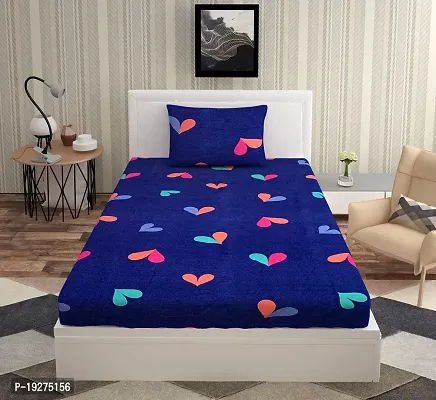 Navy Fly Heart Glace Cotton Single Bedsheet with 1 Pillowcase - Bed Sheet 150Wx228L, Cover 50Lx75W Cms-thumb0