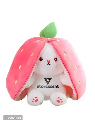 Reversible Carrot Strawberry Bunny Plush Toy Cute Versatile Stuffed Animal with Zipper Soft Rabbit Toy Pillow