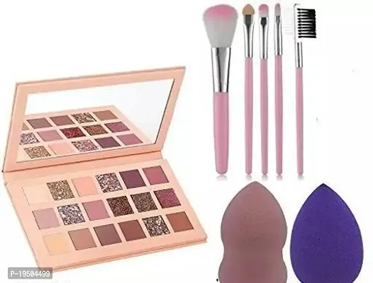 Nude Edition Eyeshadow Platte,2 Puff Blender And 5 Pic Makeup Brush