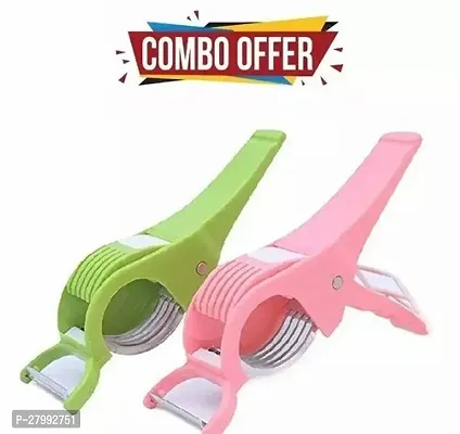 DS SALES combo of veg cutter 2 in 1 veg cutter and peeler combo Fruit Slicer Vegetable Cutter with Peeler Set of 02 vegetable and fruit chopper smart cutter Bhindi Cutter Mirchi Cutter-thumb0