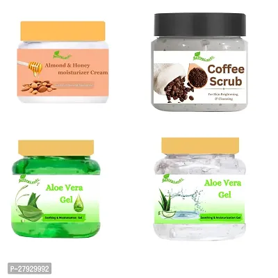 Coffee Scrub , Plain gel , almond and honey cream and alovera gel for skin 100 ml each