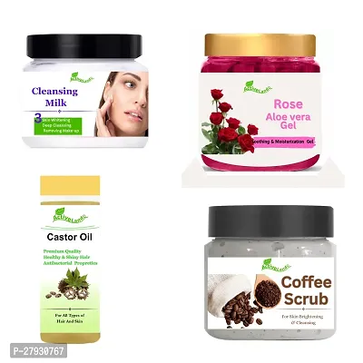 Rose gel , Castor oil , Coffee Scrub , Cleansing milk for skin 100 ml each