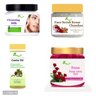 Cleansing Milk , Face Scrub Kesar chandan , Rose Water , Castor oil for skin 100 ml each