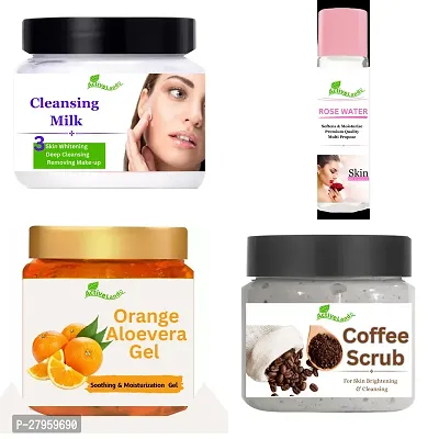 Coffee scrub , Cleansing milk , Orange gel , Rose water for skin 100 ml each-thumb0