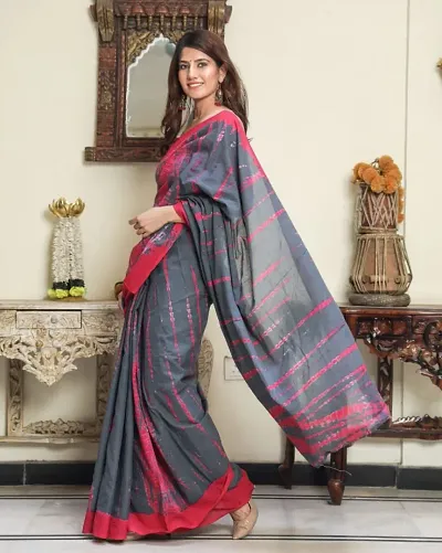 Stylish Mulmul Cotton Printed Sarees with Blouse piece
