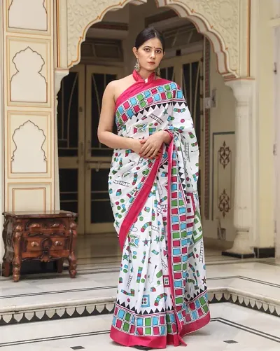 New Trendy Cotton Mulmul Printed Sarees with Blouse Piece