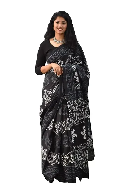 Attractive Jaipuri Printed Cotton Sarees With Blouse Piece