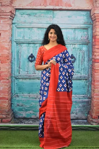Elegant Jaipuri Printed Cotton Mulmul Sarees With Blouse Piece