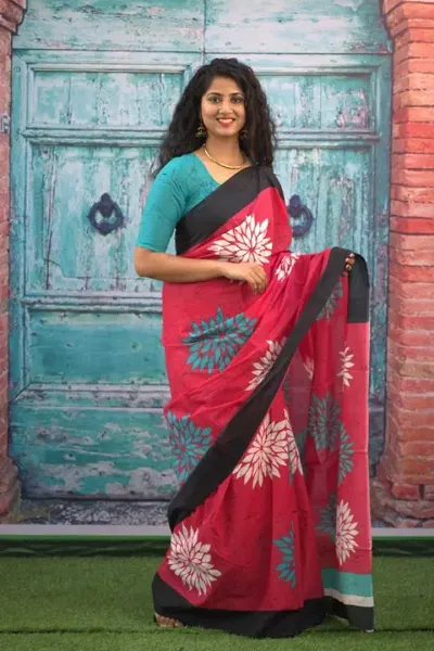 Attractive Jaipuri Printed Cotton Sarees With Blouse Piece