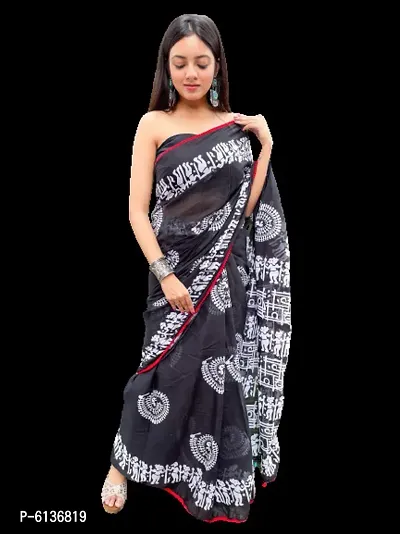 New Trendy Cotton Printed Ikat Saree with Blouse piece